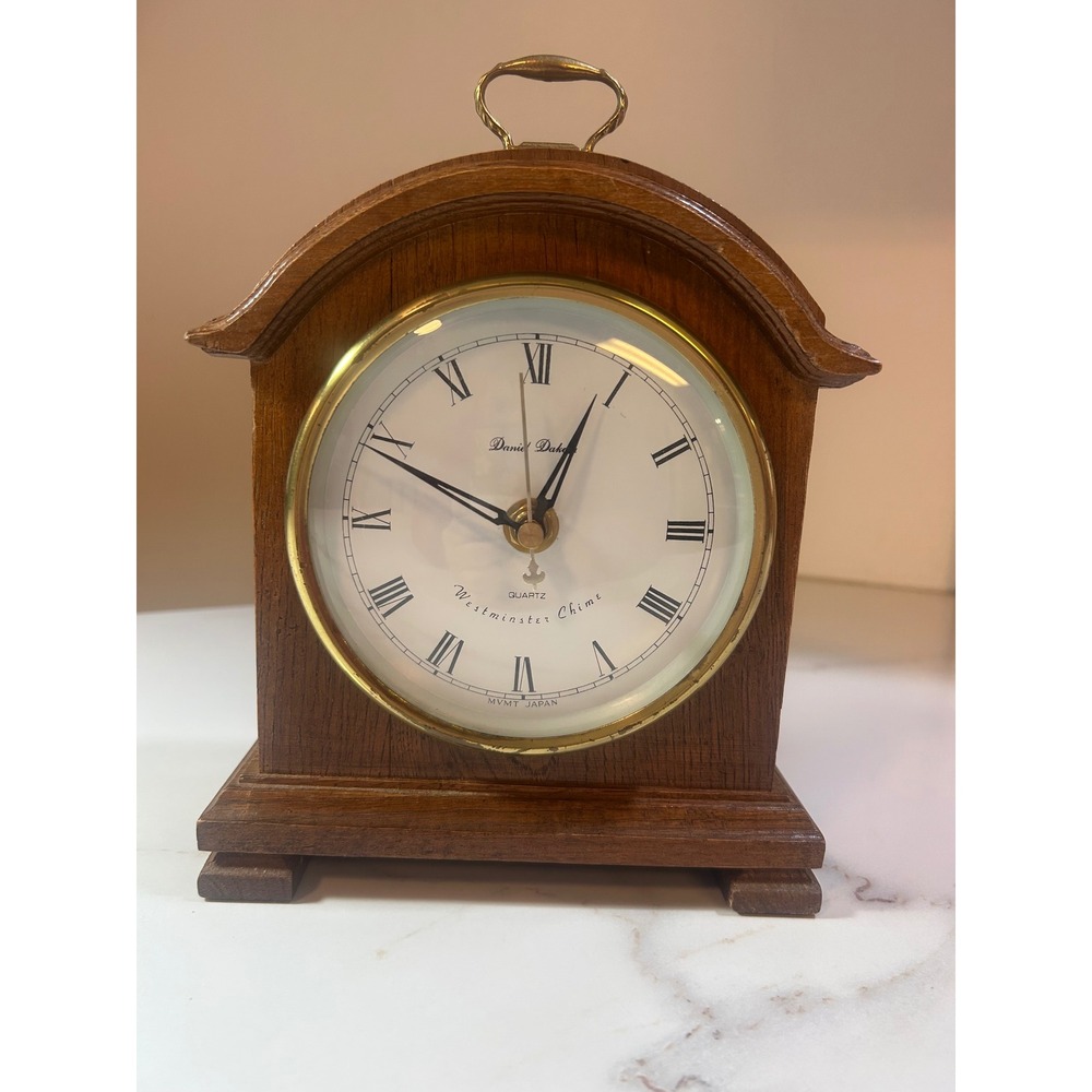 Daniel Dakota Westminster Chime Quartz Mantel Clock Wood Roman Numeral Brown